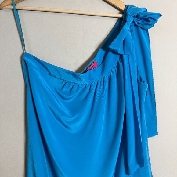 Banana Republic Trina Turk 100% Silk One Shoulder Mini Dress Women's 14 Blue - Picture 5 of 12